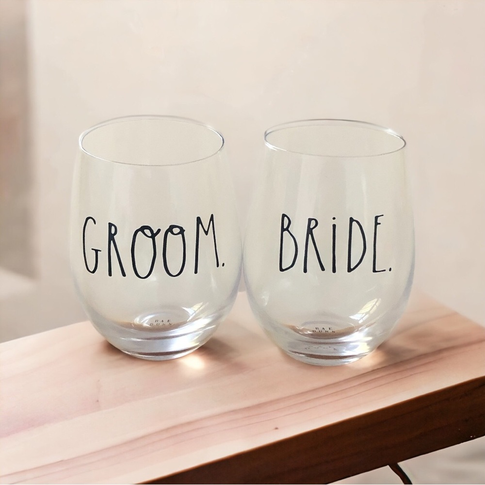 Rae Dunn BRIDE & GROOM Wine Glass Set